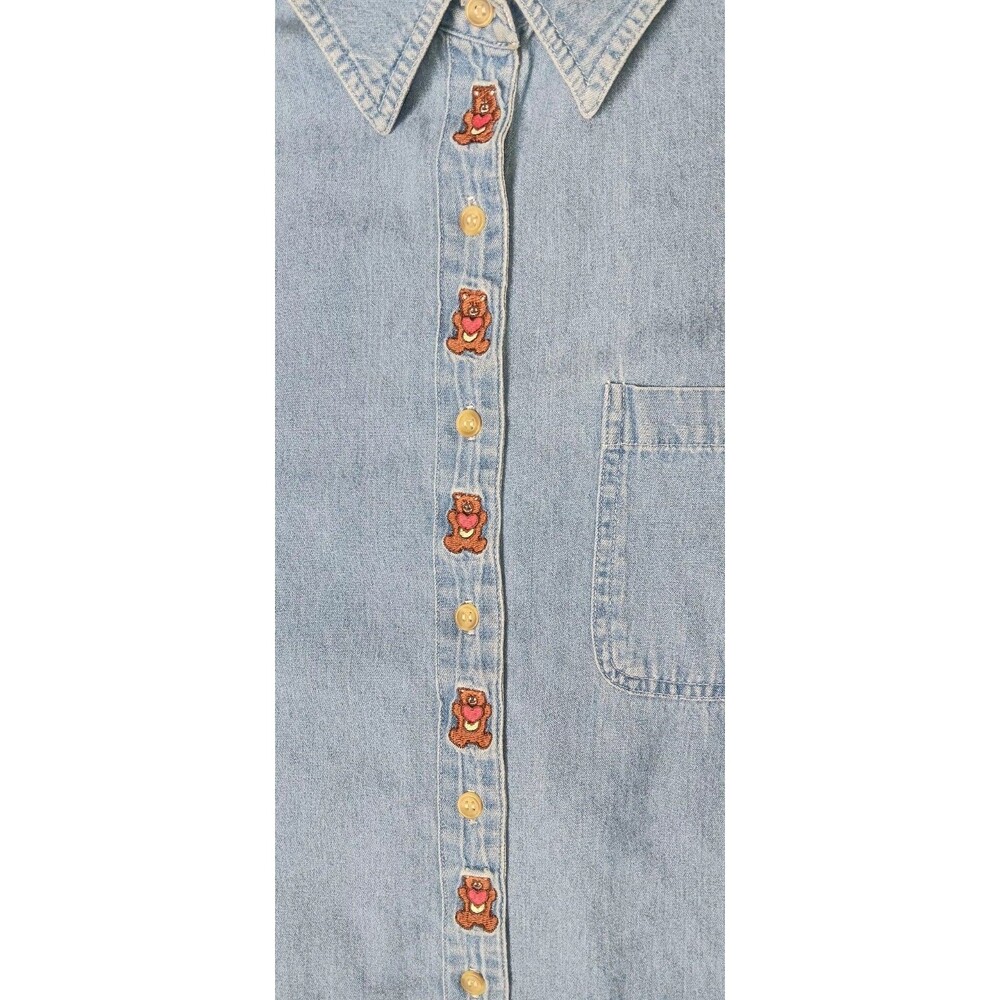 Vintage Andrews Blues Embroidered Button Up Denim Jean Shirt Womens Medium Teddy - Picture 5 of 16
